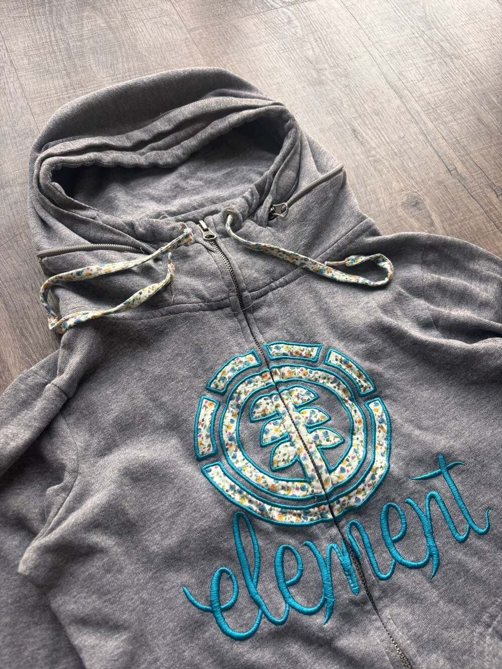 Element Gray Zip-Up Hoodie with Floral Logo Graphic